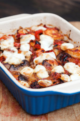 Shrimp Kasserole mit Mozarella überbacken