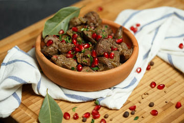 Fried Chicken Liver on wooden board