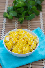 Steamed Corn in a Bowl.