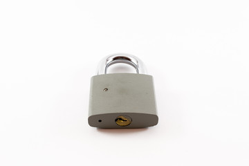 Single Locked Padlock on White Background