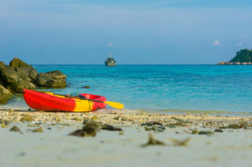 Kayak with blue sky at Lipe island in Satun Thailand