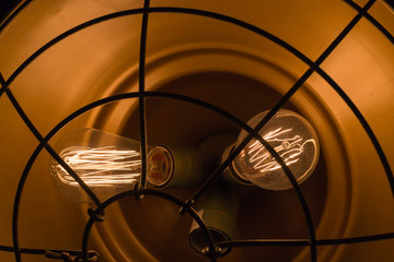 Two Burning Electric Bulbs Closeup