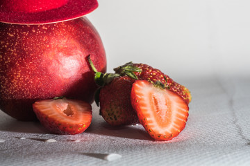 peach strawberry on white background nectarine fruit