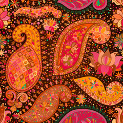 Vintage floral motif ethnic seamless background.