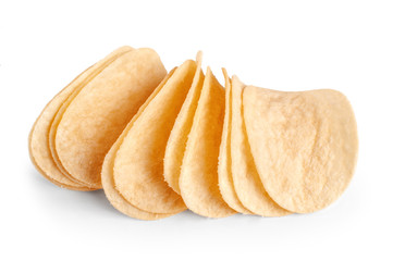 Potato chips isolated on white background.