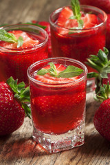 Fresh strawberry juice, selective focus