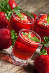 Fresh strawberry juice, selective focus