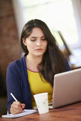 Woman Working At Laptop In Contemporary Office