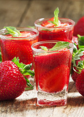 Fresh strawberry juice, selective focus