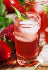Fresh strawberry juice, selective focus