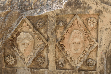 Mask photo from the Greek-Roman amphitheater. Masks and Lycian t