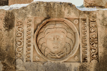 Mask photo from the Greek-Roman amphitheater. Masks and Lycian t