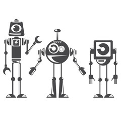 Flat design style robots and cyborgs.