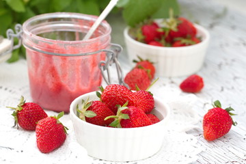 Fresh strawberries and jam