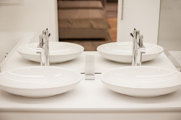 Luxury bathroom with two sinks and mirror