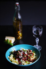 Tagliatelle with fried chicken livers, red pepper and parmesan