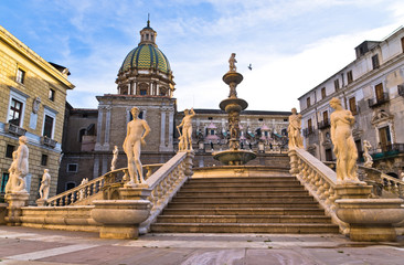 Baroque fountain on piazza Pretoria in Palermo, Sicily