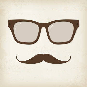 Retro hipster mustache and glasses. Vector card.