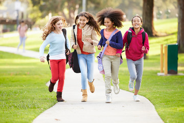 Obraz premium Group Of Young Girls Running Towards Camera In Park