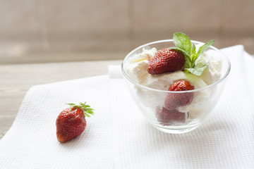 Ice cream and strawberries
