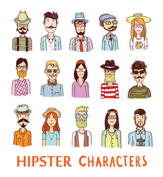 Hipster people icon set. vector illustrations.