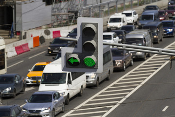 traffic congestion on the background.