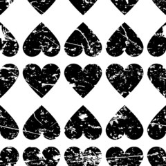 Hand drawn vector seamless pattern with hearts. Abstract grunge