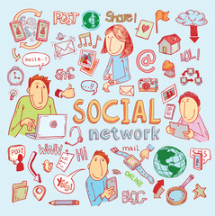 social media doodle set. Hand-drawn vector illustration.