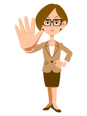 メガネをかけた女性の止める仕草