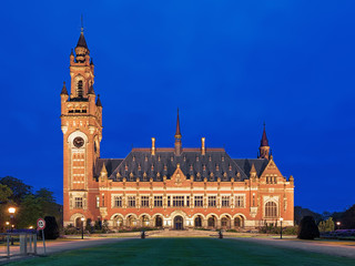 Naklejka premium The Peace Palace at evening in The Hague, Netherlands