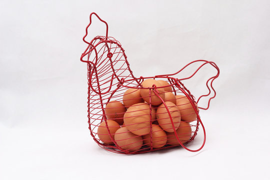 Eggs And Red Chicken Shape Wire Basket