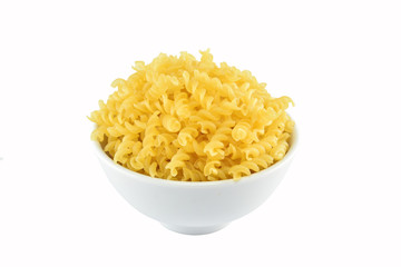  fusilli in cup on  white background.