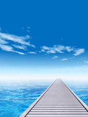 Fototapeta premium Conceptual wood deck pier on sea water
