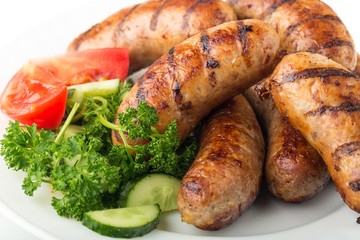 Sausage, Grilled, Salad.