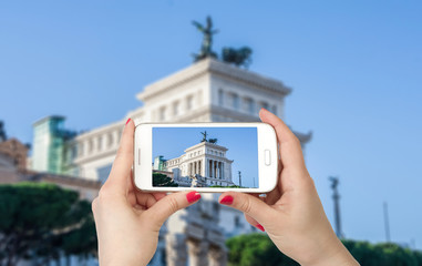 Rome, Italy. Famous Vittoriano with gigantic equestrian statue