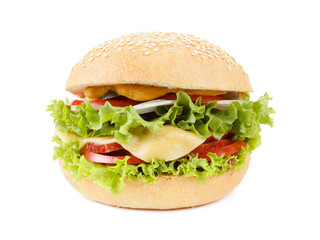 Burger with beef and vegetables