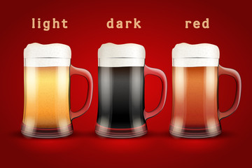 Beer mugs with three brands.