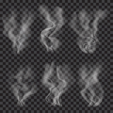 Set of translucent gray smoke.Transparency only in vector