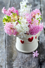 hyacinth bouquet on wooden table