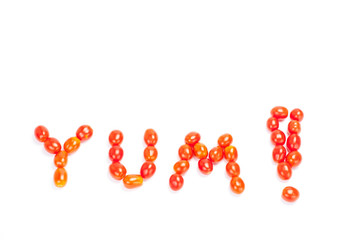 Word make from arrangement of cherry tomatoes