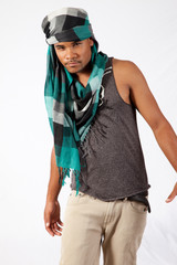 Black man wearing an Arabic head scarf