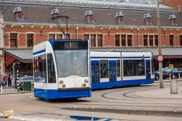 Fototapeta na wymiar Tram in Amsterdam, Netherlands