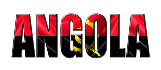 Text concept with Angola waving flag
