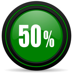50 percent green icon sale sign