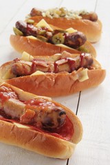 hotdog selection on white boards