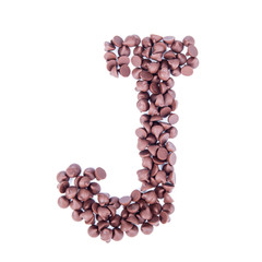 Alphabet from chocolate chips on white background