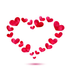 Pink painted watercolor hearts isolated on white background for