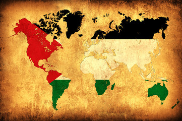 The flag of Palestine in the outline of the world map