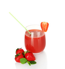 Glass of fresh strawberry juice isolated on white