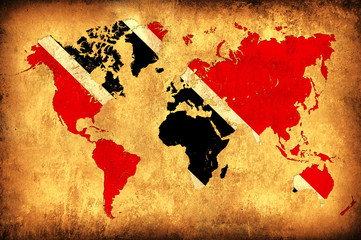 The flag of Trinidad and Tobago in the outline of the world map